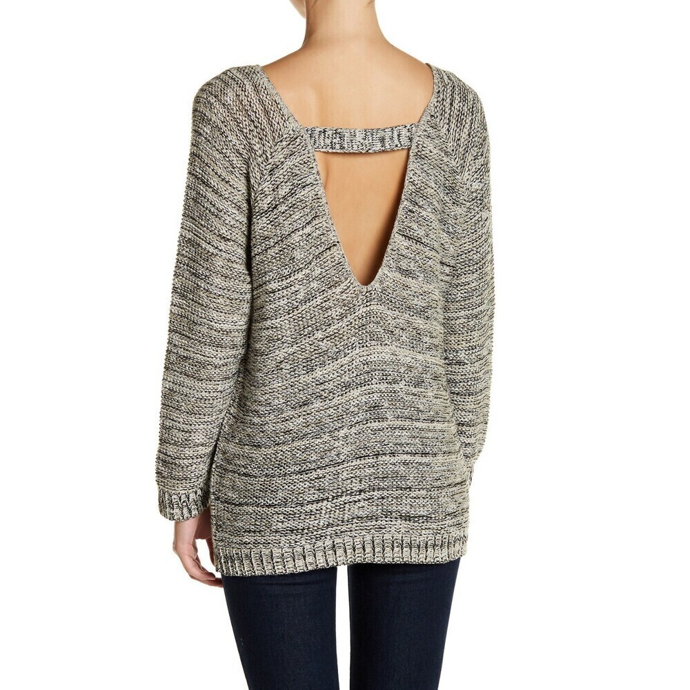 Susina V Back Marled Knit Sweater In Olive Marl Size M Made in USA